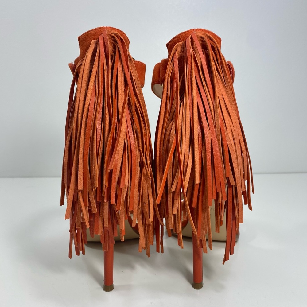 Nine West Hustle Orange Suede Leather Fringe Strappy Stilettos Heels Sandals 7 - Picture 7 of 12